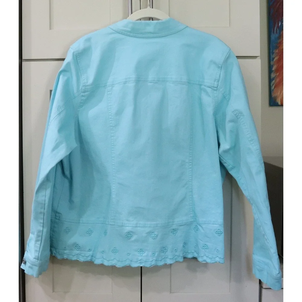 Denim & Co Light Aqua XL Twill Jean Jacket with Scalloped Bottom